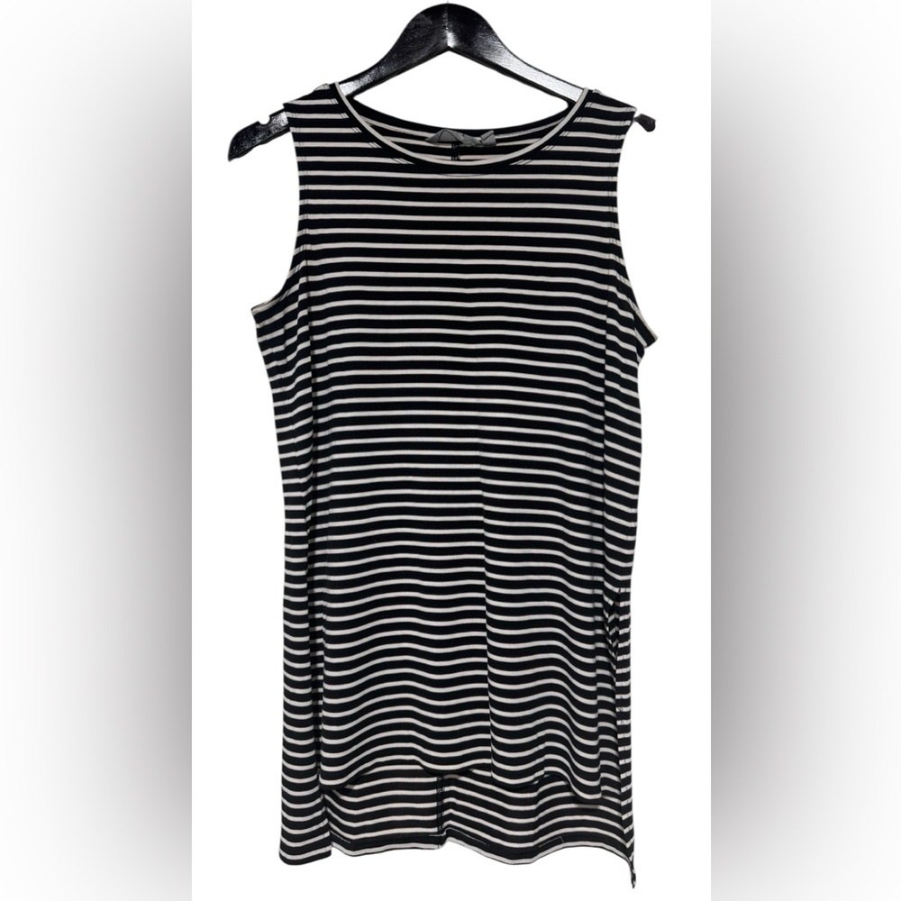 Athleta Black & White Striped Tunic Tank Top With High Split Sides Size S